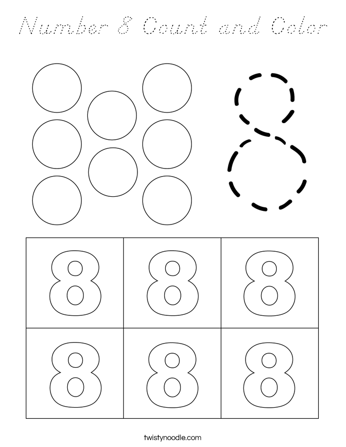 Number 8 Count and Color Coloring Page