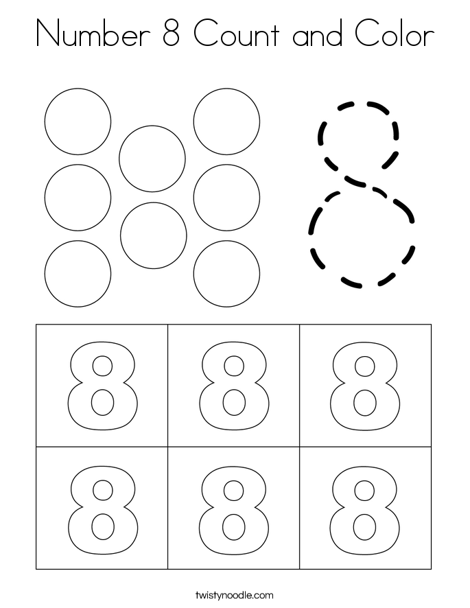 Number 8 Count and Color Coloring Page