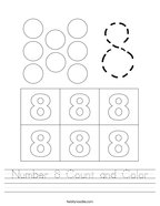 Number 8 Count and Color Handwriting Sheet