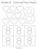 Number 8- Count and Trace (heart) Coloring Page