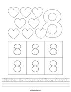 Number 8- Count and Trace (heart) Handwriting Sheet