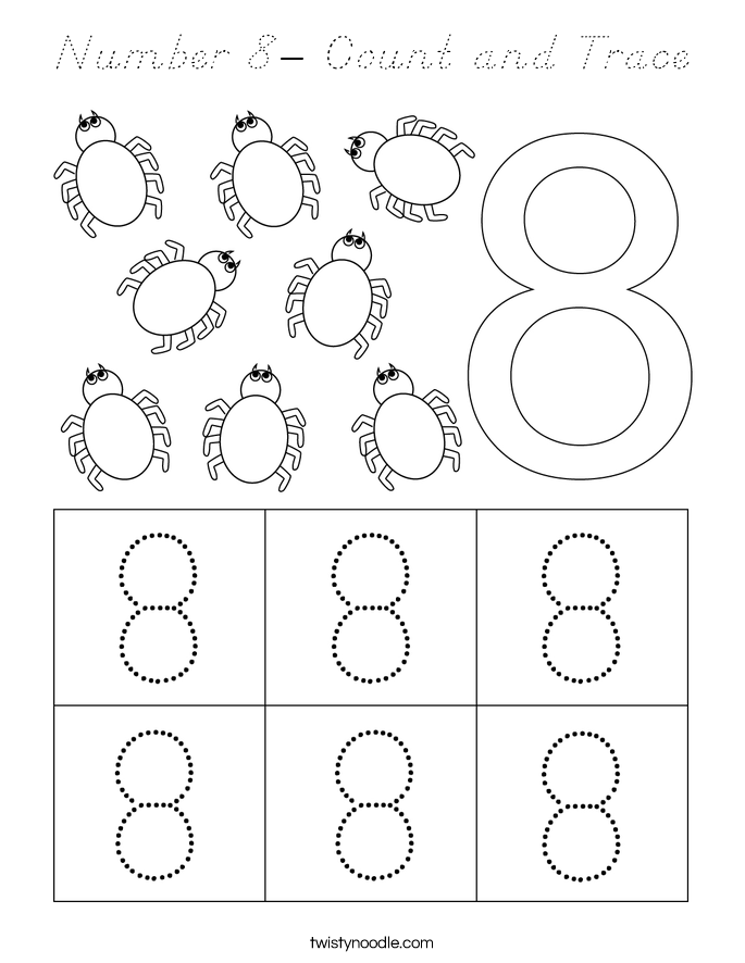 Number 8- Count and Trace Coloring Page