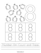 Number 8- Count and Trace Handwriting Sheet