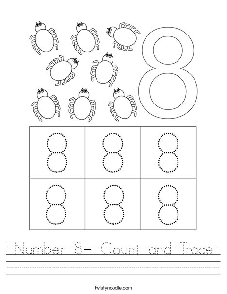 number 8 count and trace worksheet twisty noodle