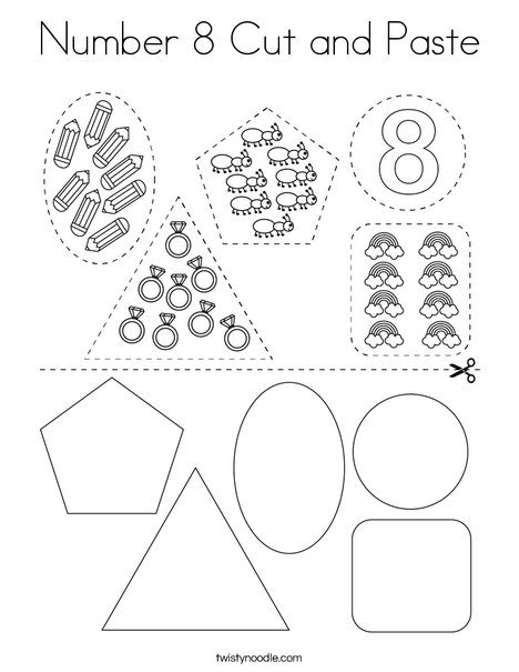 Number 8 Cut and Paste Coloring Page
