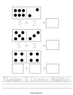 Number 8 Domino Addition Handwriting Sheet