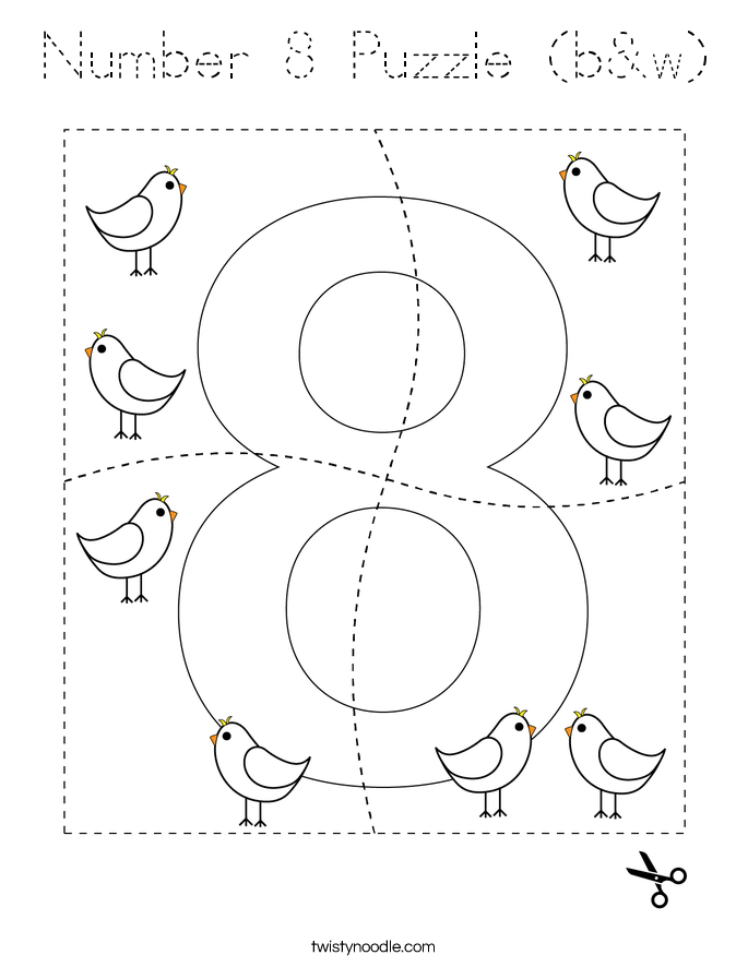 Number 8 Puzzle (b&w) Coloring Page