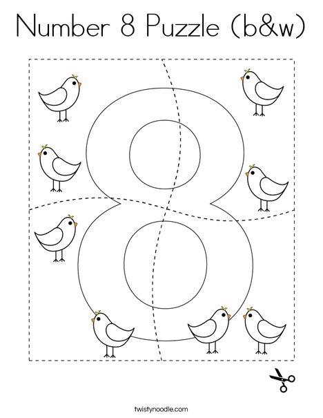 Number 8 Puzzle (b&w) Coloring Page