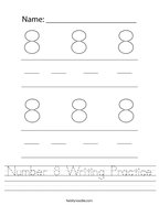 Number 8 Writing Practice Handwriting Sheet