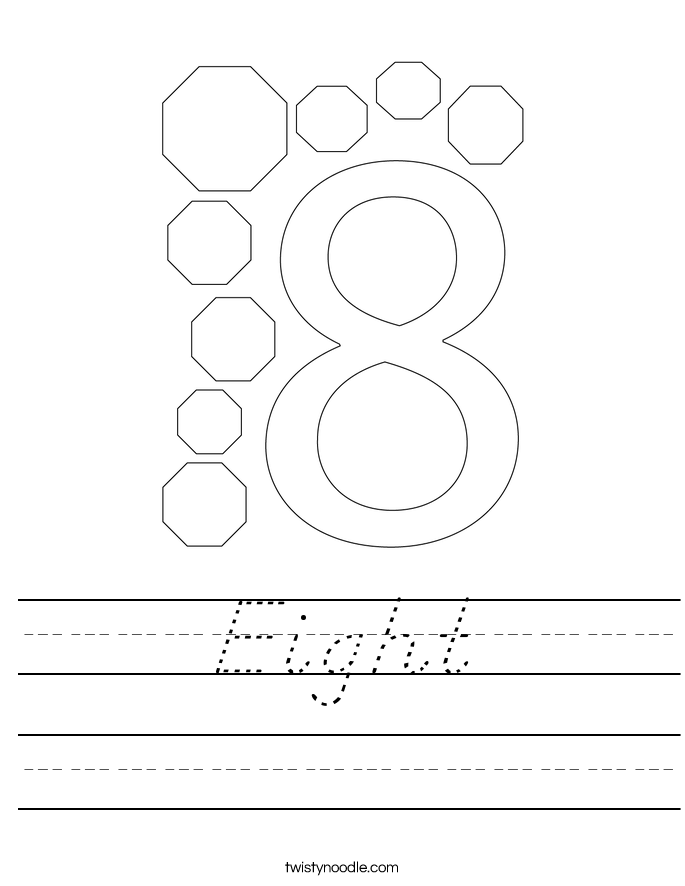 Eight Worksheet - D'Nealian - Twisty Noodle