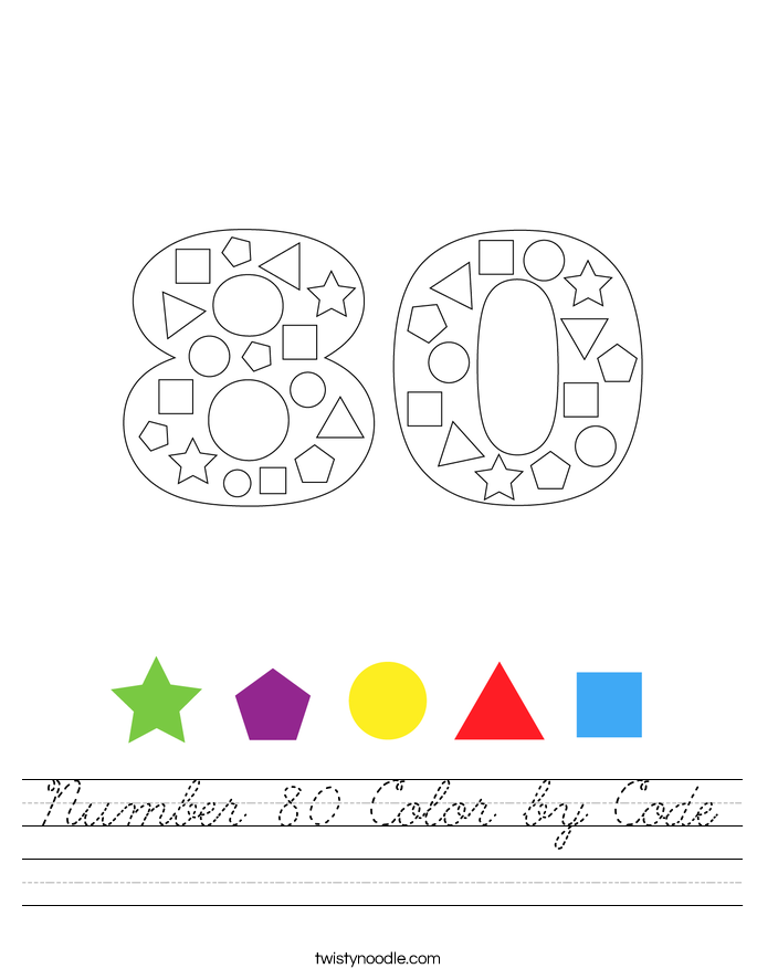 Number 80 Color by Code Worksheet