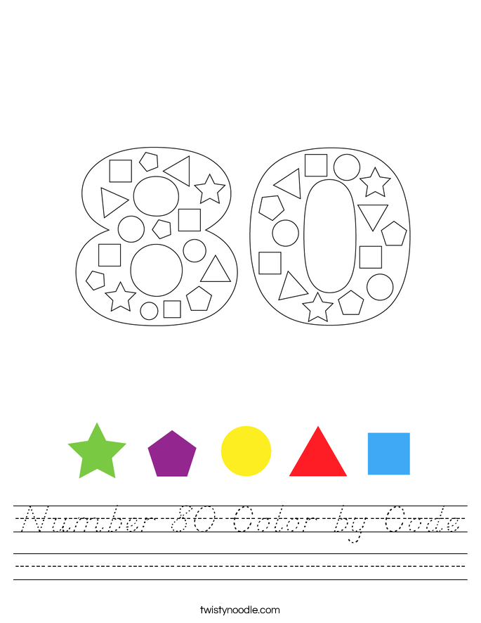 Number 80 Color by Code Worksheet