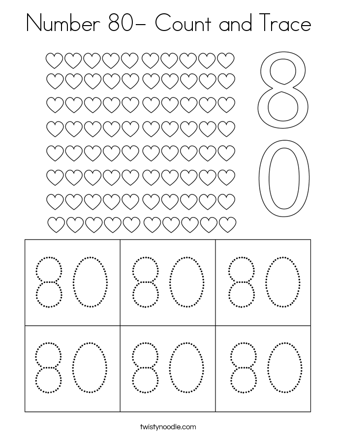 Number 80- Count and Trace Coloring Page