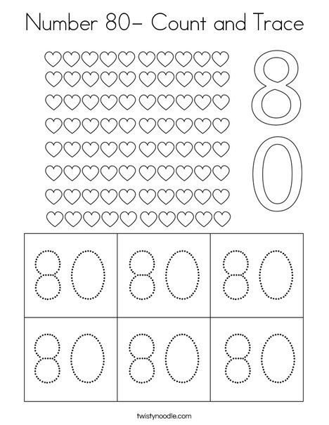 Number 80- Count and Trace Coloring Page