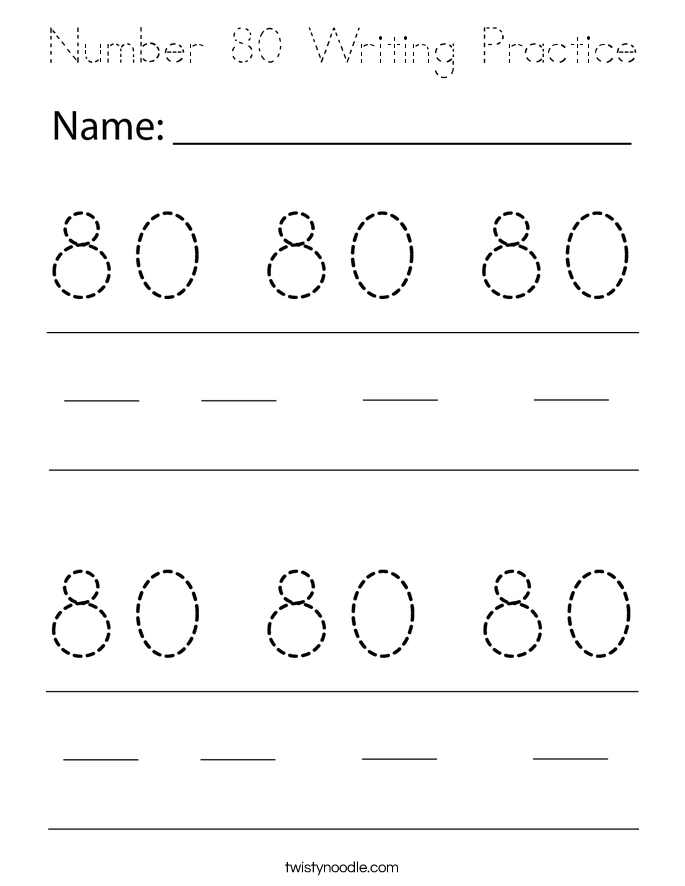 Number 80 Writing Practice Coloring Page