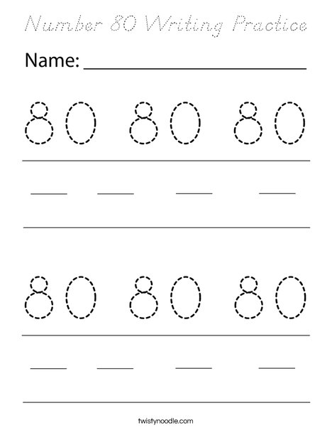 Number 80 Writing Practice Coloring Page