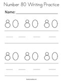 Number 80 Writing Practice Coloring Page