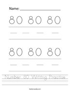 Number 80 Writing Practice Handwriting Sheet