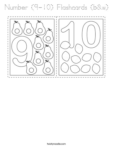 Number (9-10) Flashcards (b&w) Coloring Page