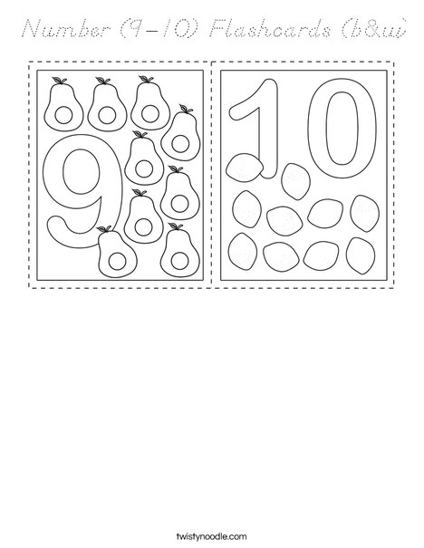 Number (9-10) Flashcards (b&w) Coloring Page