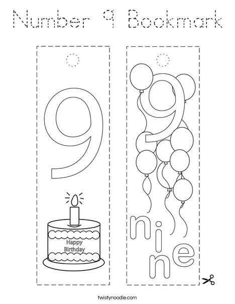 Number 9 Bookmark Coloring Page