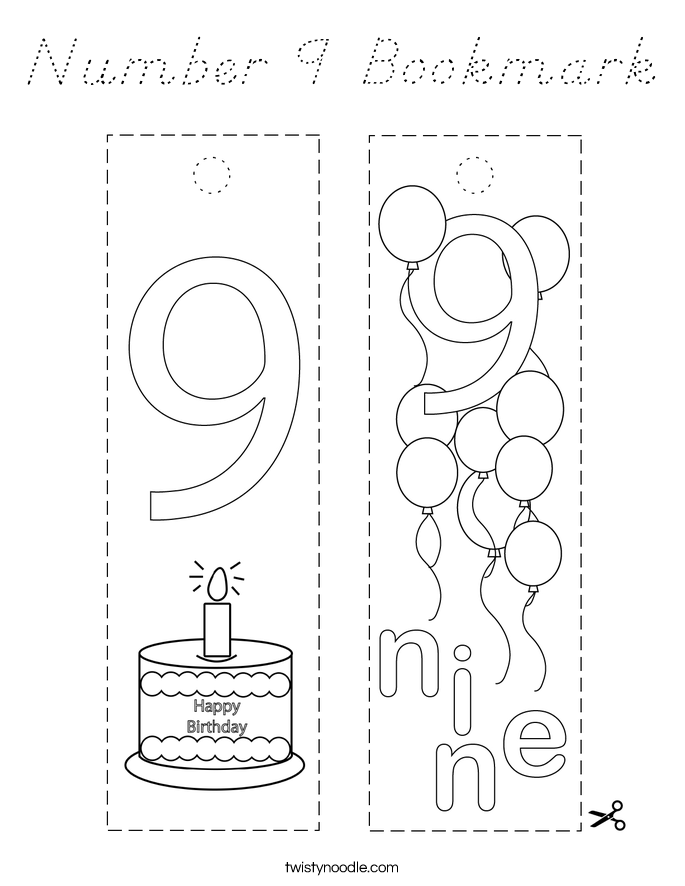 Number 9 Bookmark Coloring Page