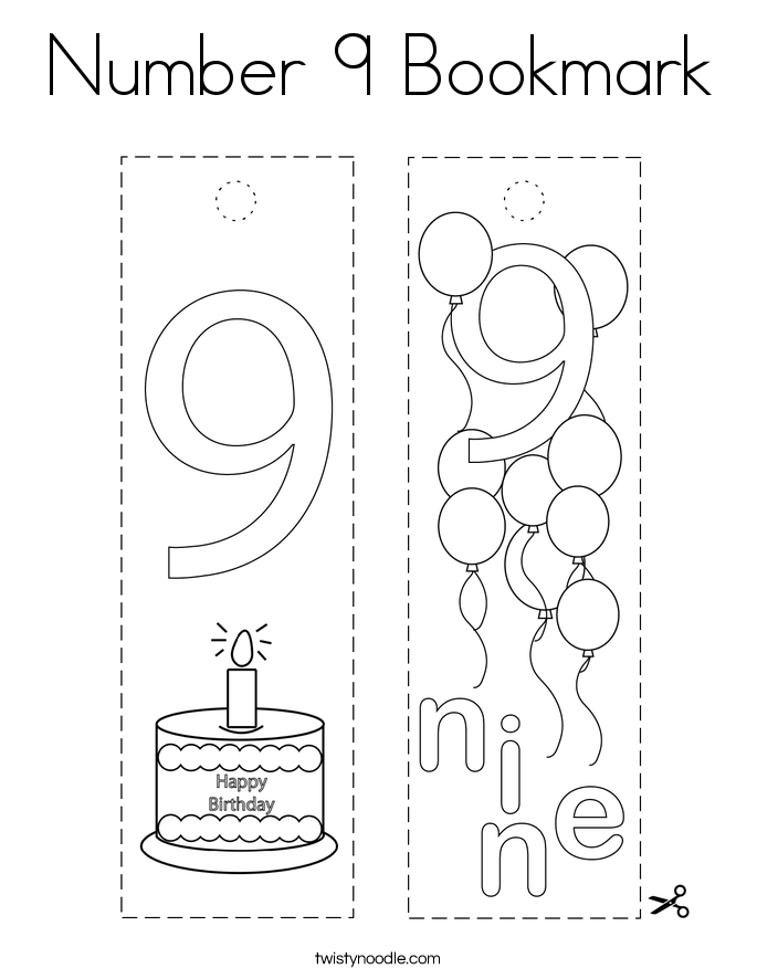 Number 9 Bookmark Coloring Page
