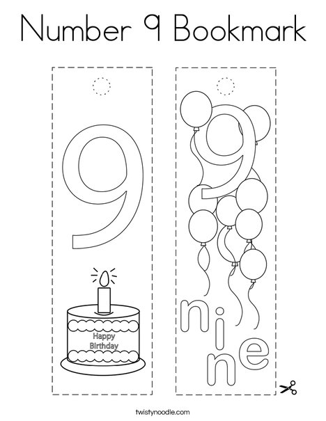 Number 9 Bookmark Coloring Page