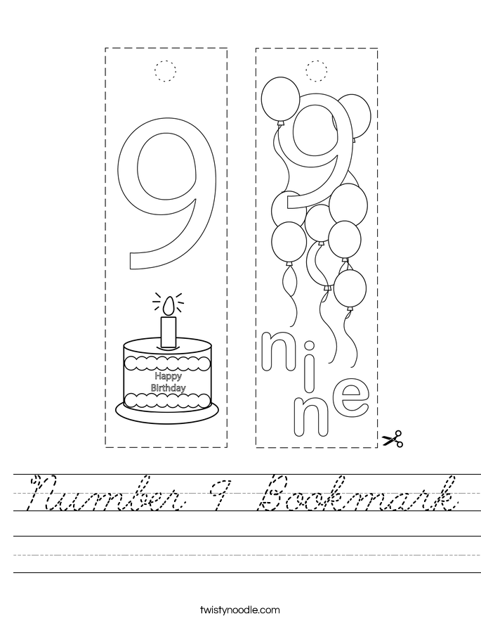 Number 9 Bookmark Worksheet