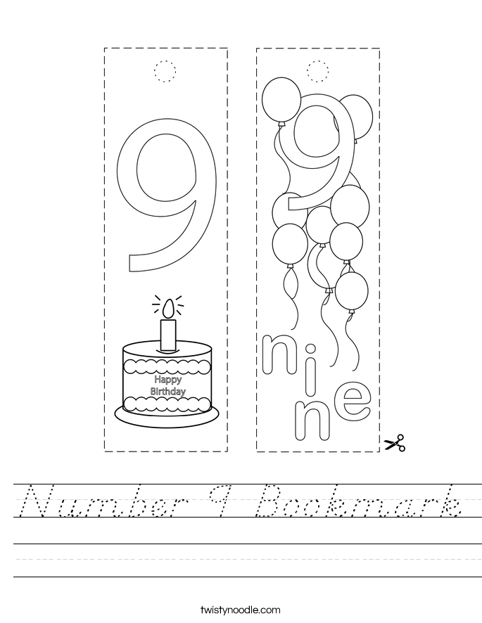 Number 9 Bookmark Worksheet