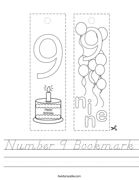 Number 9 Bookmark Worksheet