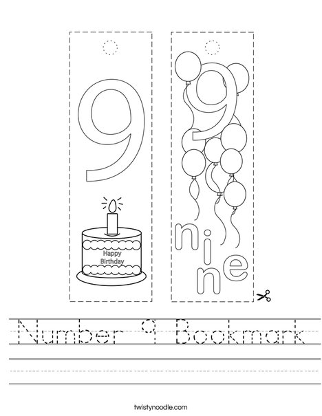 Number 9 Bookmark Worksheet