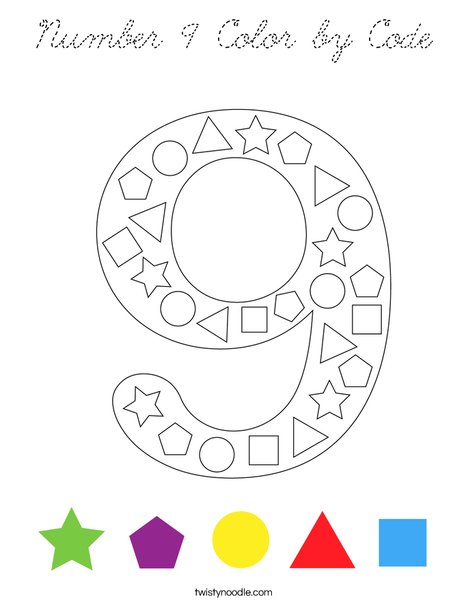 Number 9 Color by Code Coloring Page