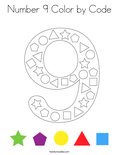 Number 9 Color by Code Coloring Page