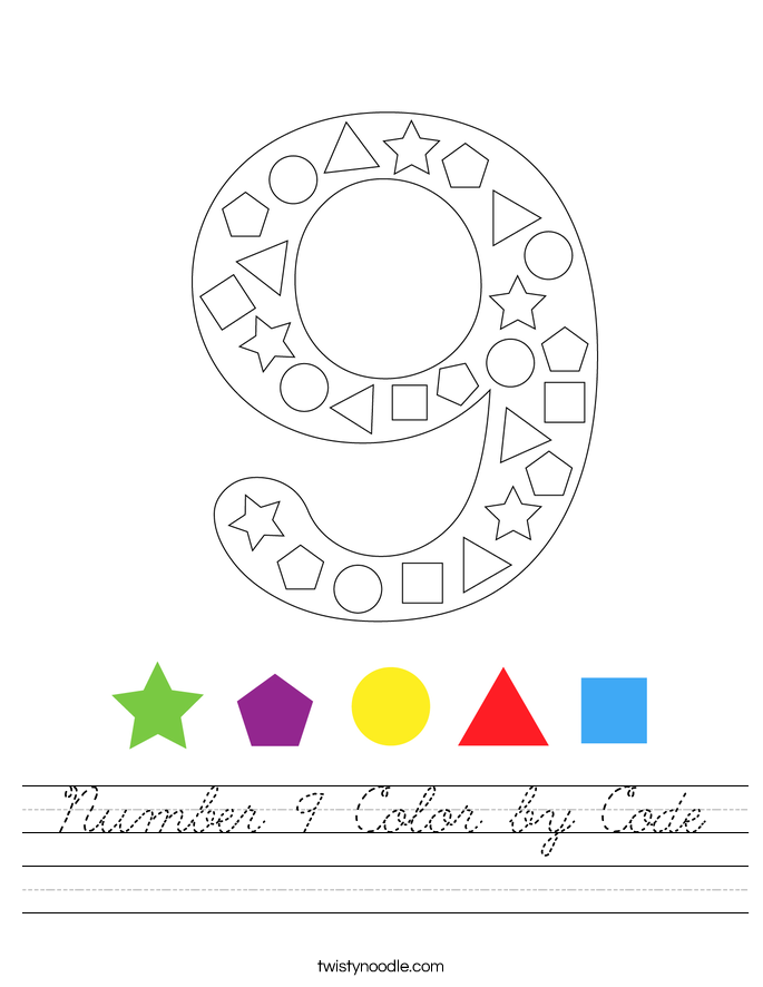 Number 9 Color by Code Worksheet