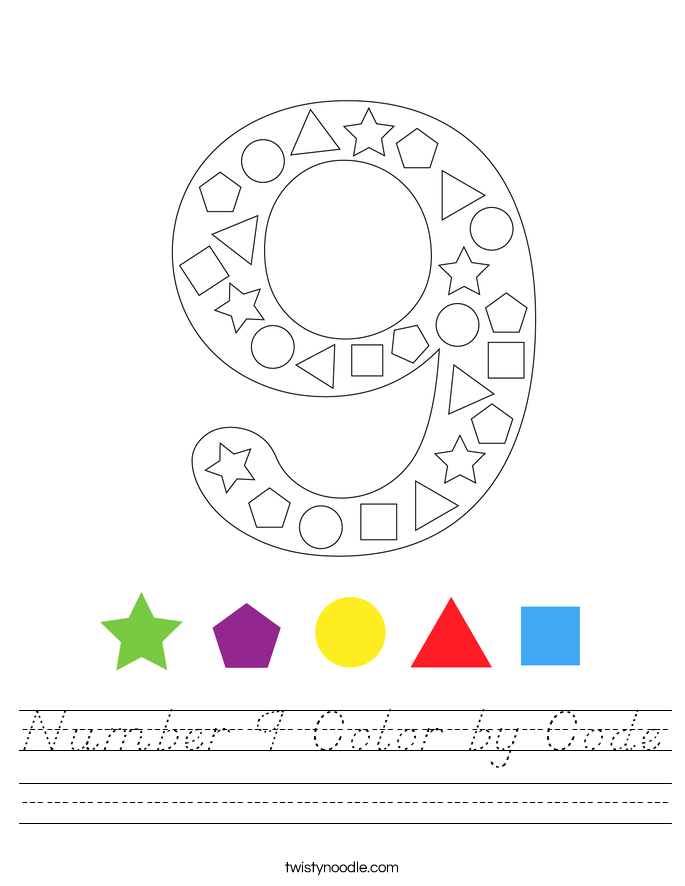 Number 9 Color by Code Worksheet