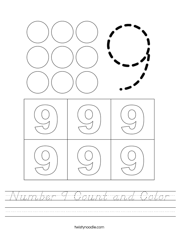 Number 9 Count and Color Worksheet