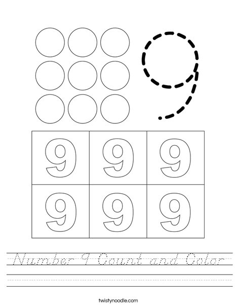 Number 9 Count and Color Worksheet