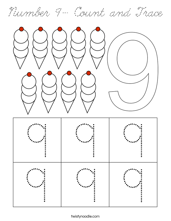 number-9-count-and-trace-coloring-page-cursive-twisty-noodle