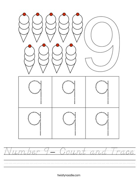 Number 9- Count and Trace Worksheet
