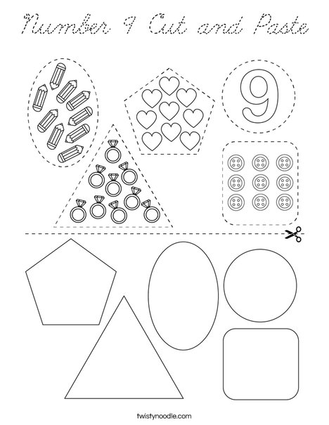 Number 9 Cut and Paste Coloring Page