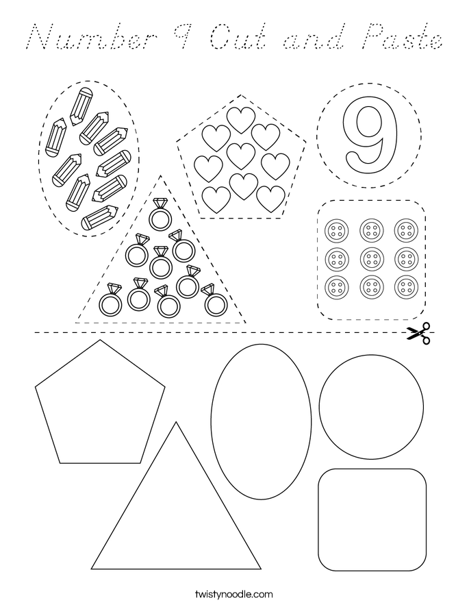 Number 9 Cut and Paste Coloring Page
