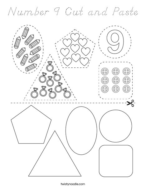 Number 9 Cut and Paste Coloring Page