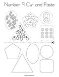 Number 9 Cut and Paste Coloring Page