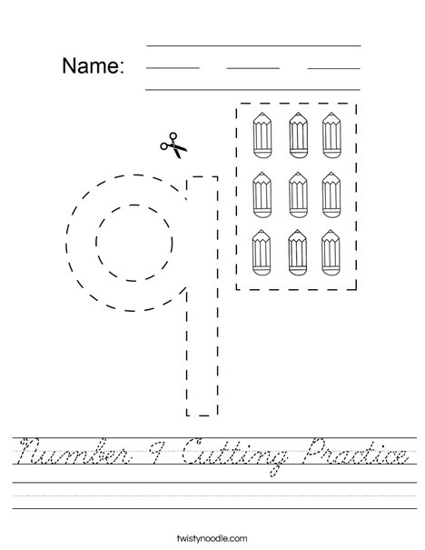 Number 9 Cutting Practice Worksheet