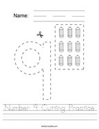 Number 9 Cutting Practice Handwriting Sheet
