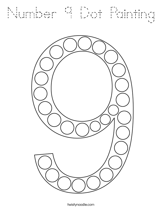 Number 9 Dot Painting Coloring Page