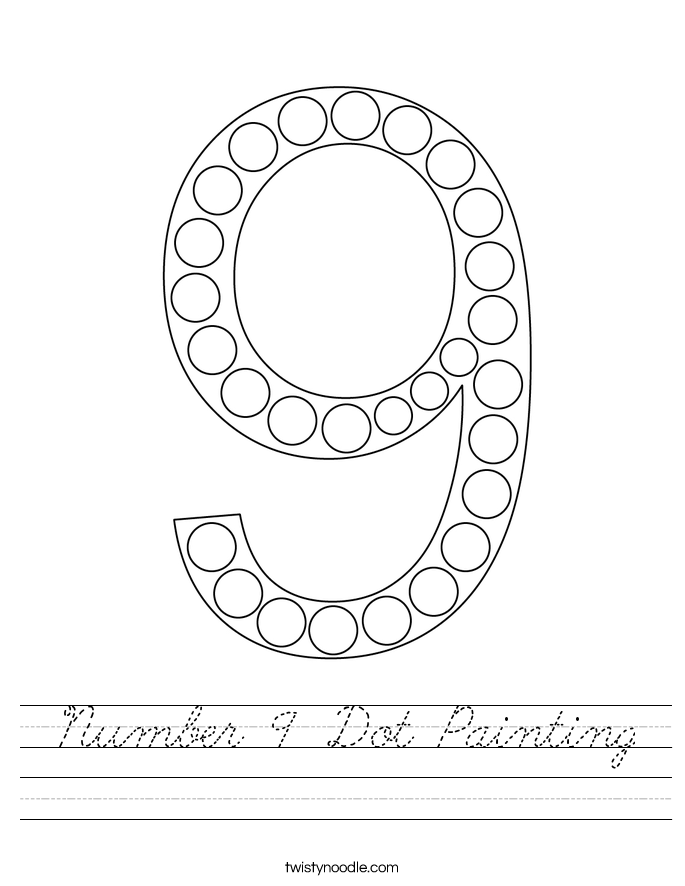 number 9 dot painting worksheet cursive twisty noodle