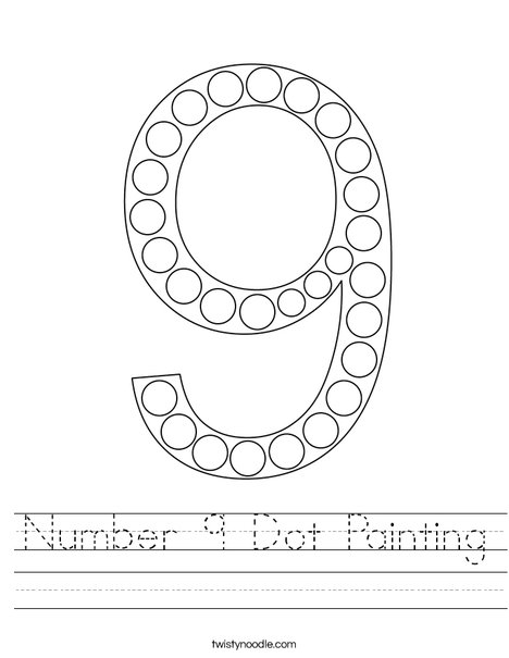 Number 9 Dot Painting Worksheet - Twisty Noodle