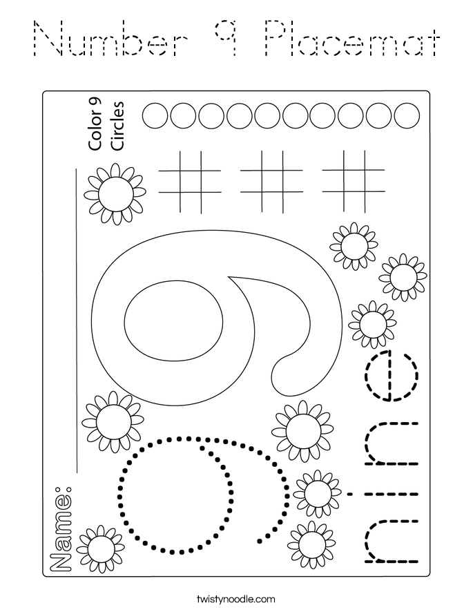 Number 9 Placemat Coloring Page